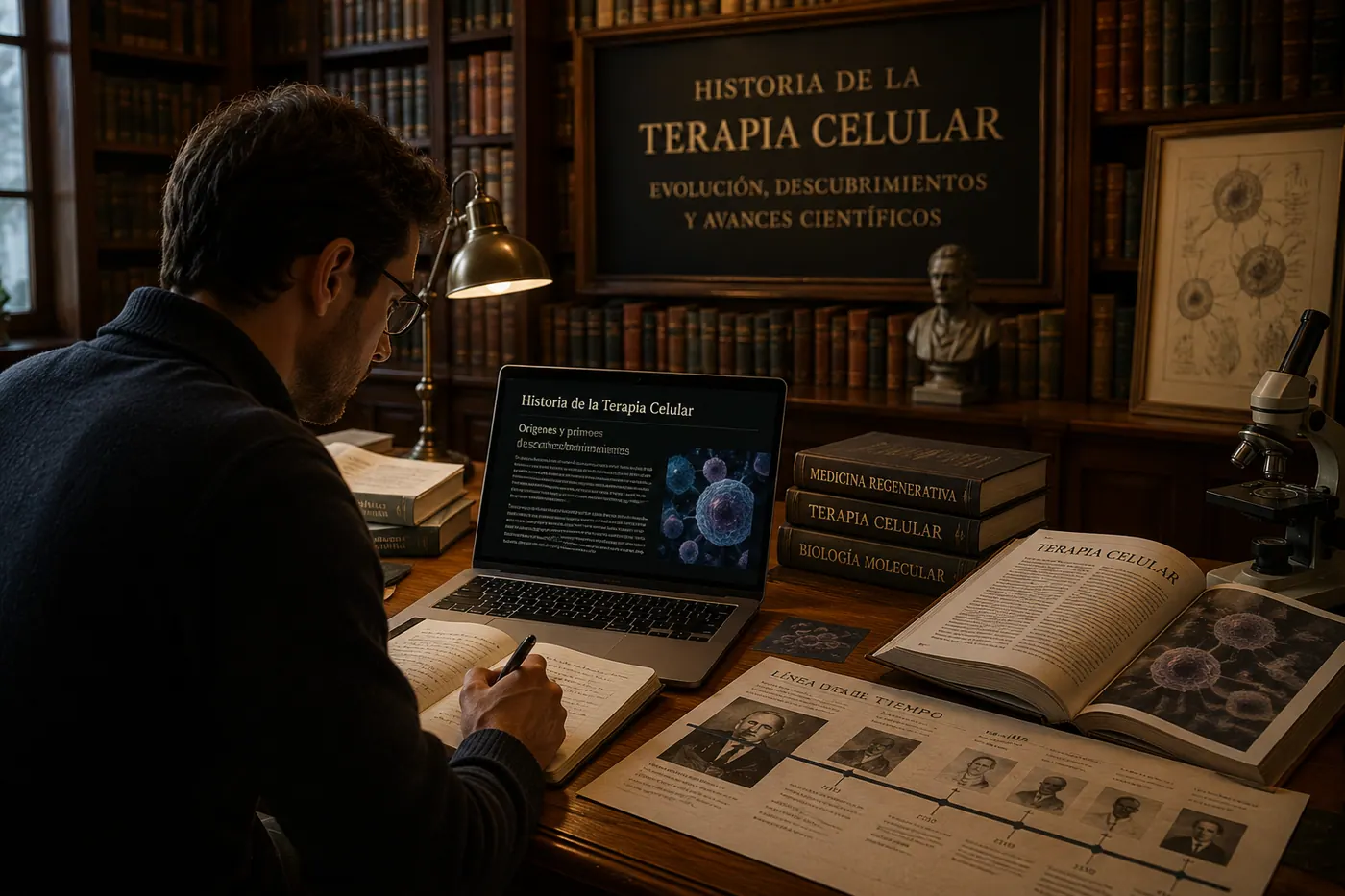 Biblioteca histórica con materiales sobre la historia de la terapia celular